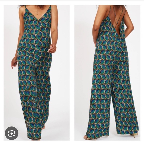 Silk & Salt Dangerously in Love Peacock wide leg zipper women’s jumpsuit - Picture 1 of 12